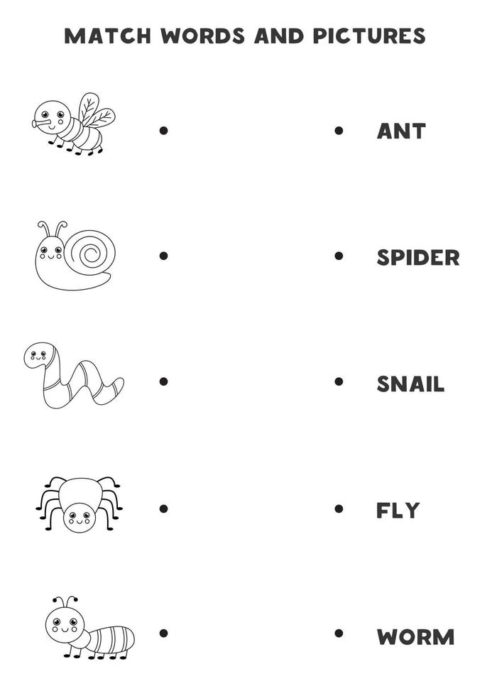 passende Insekten und die Wörter Lernspiel für Kinder vektor