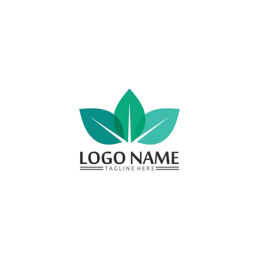 Baumblattvektor und grünes Logo entwerfen freundliches Konzept vektor