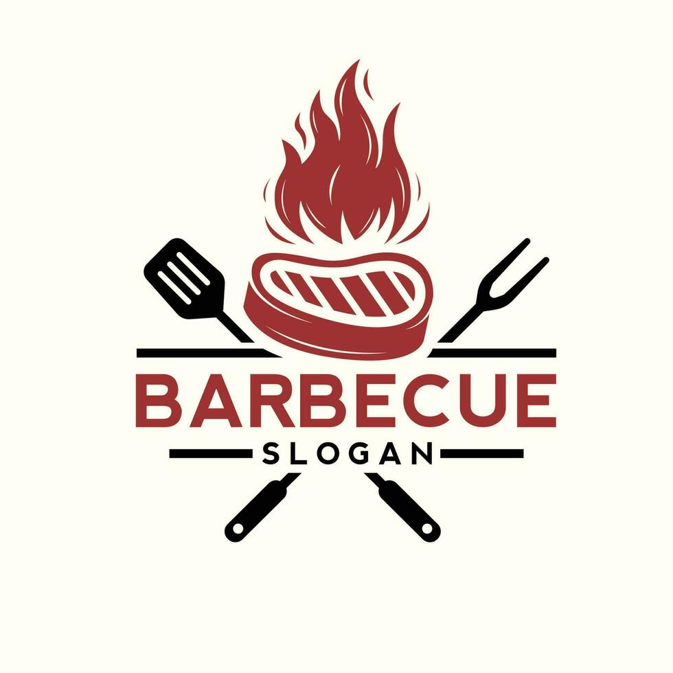 utegrill restaurang - minimalistisk logotyp begrepp. logotyp av utegrill, grill och bar med brand, grill gaffel och spatel. bbq logotyp mall. grunge textur. vektor illustration