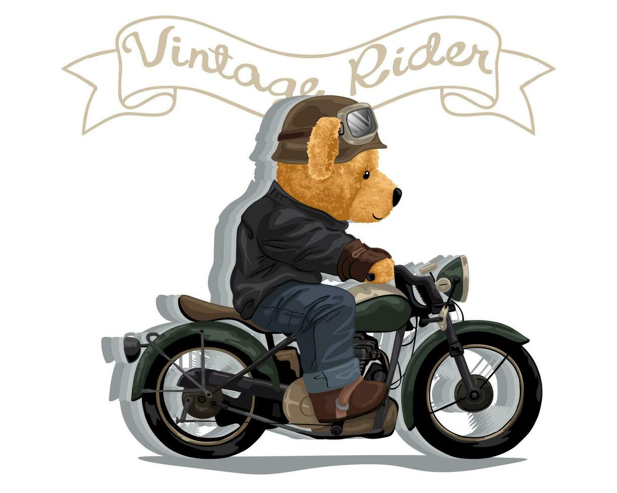 hand dragen vektor illustration av teddy Björn ridning motorcykel