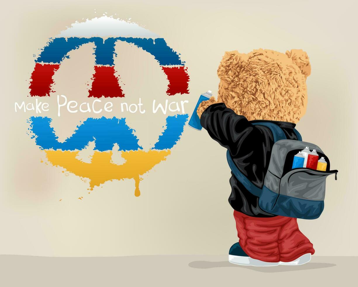 Vektor Illustration von Teddy Bär Gemälde bunt Frieden Symbol mit sprühen Farbe