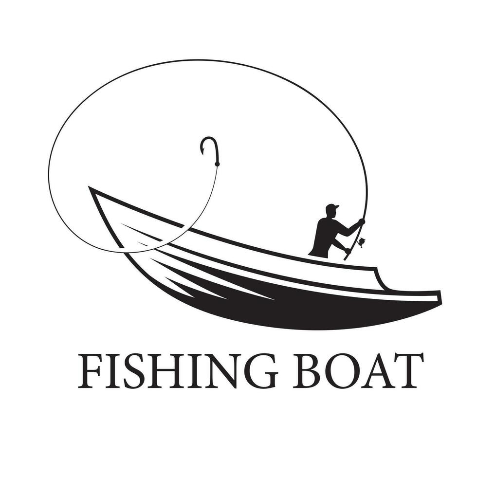 teckning av en fiskare på en båt, fiske båt logotyp, fiske händelse symbol vektor