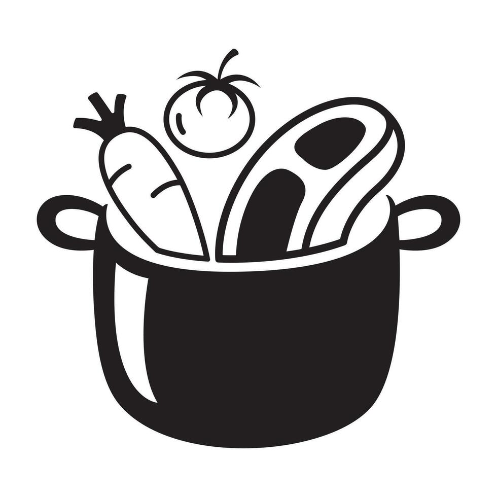 Illustration Koch im Topf, schwarz Suppe Topf, Rindfleisch Eintopf Speisekarte Restaurant vektor
