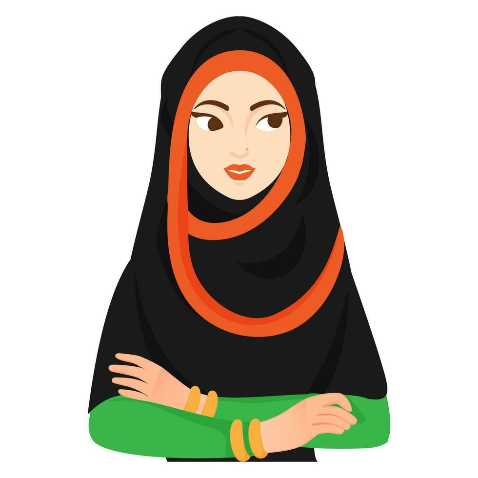 skön ung muslim flicka bär svart hijab. vektor