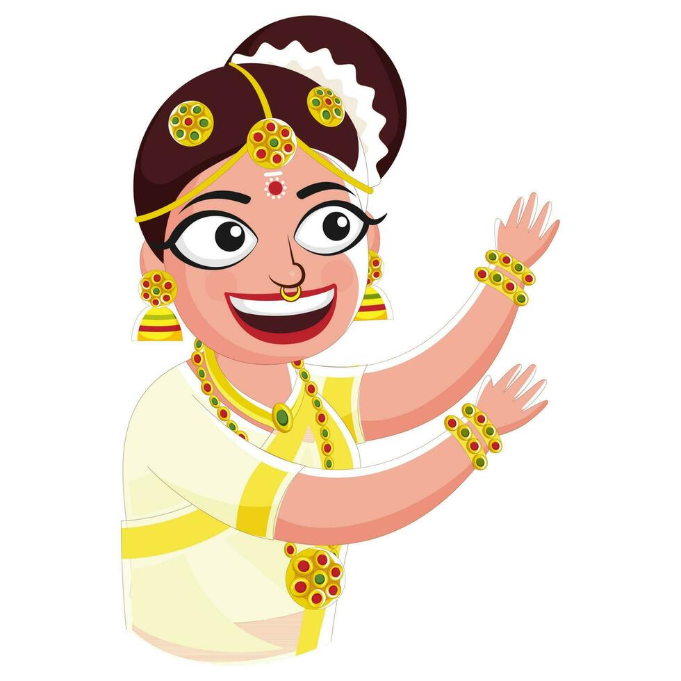 Karikatur Charakter von schön indisch Frau im Tanzen Pose. vektor