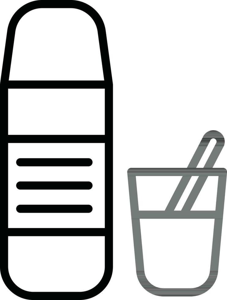 linje konst illustration av sked i glas med termos flaska ikon. vektor