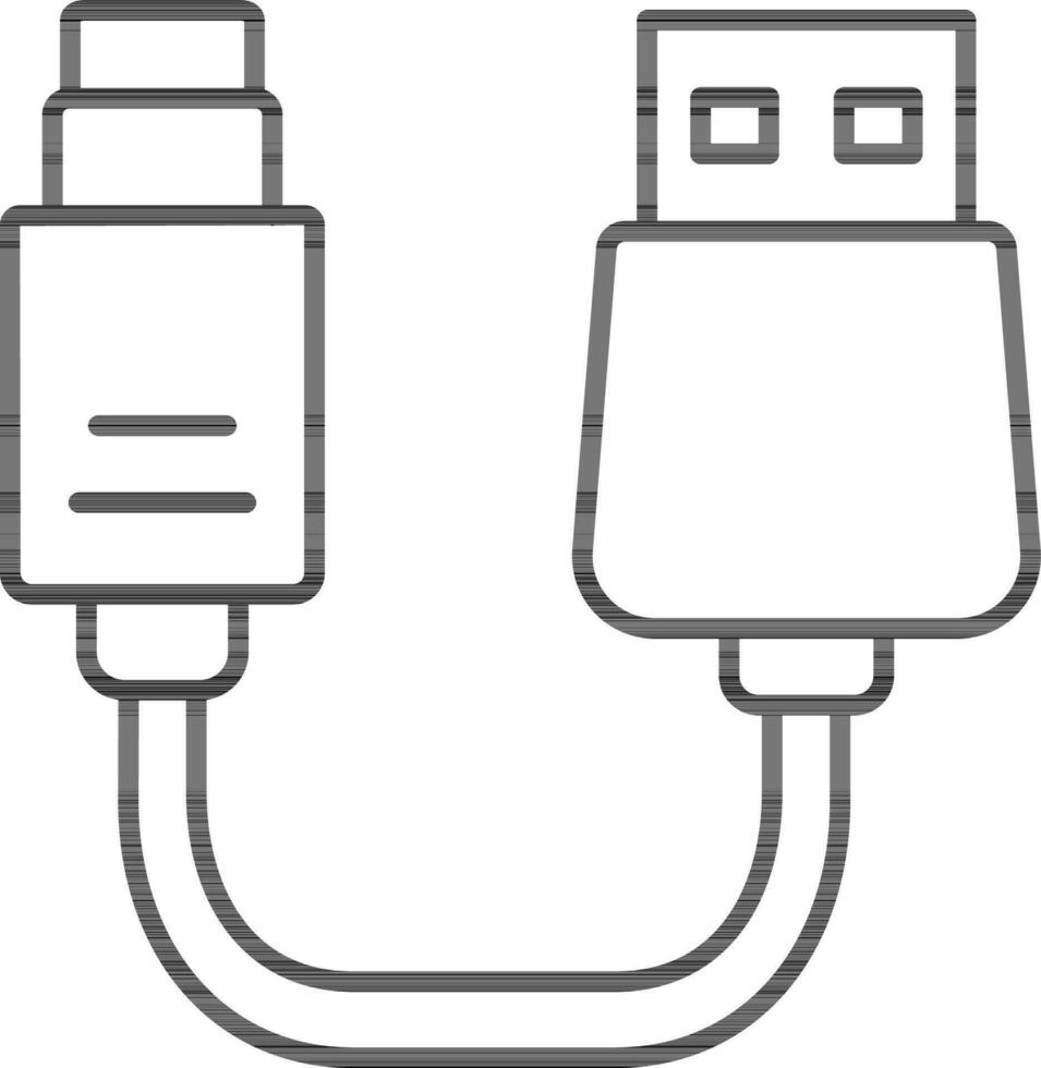 två sida uSB kabel- ikon i svart linje konst. vektor