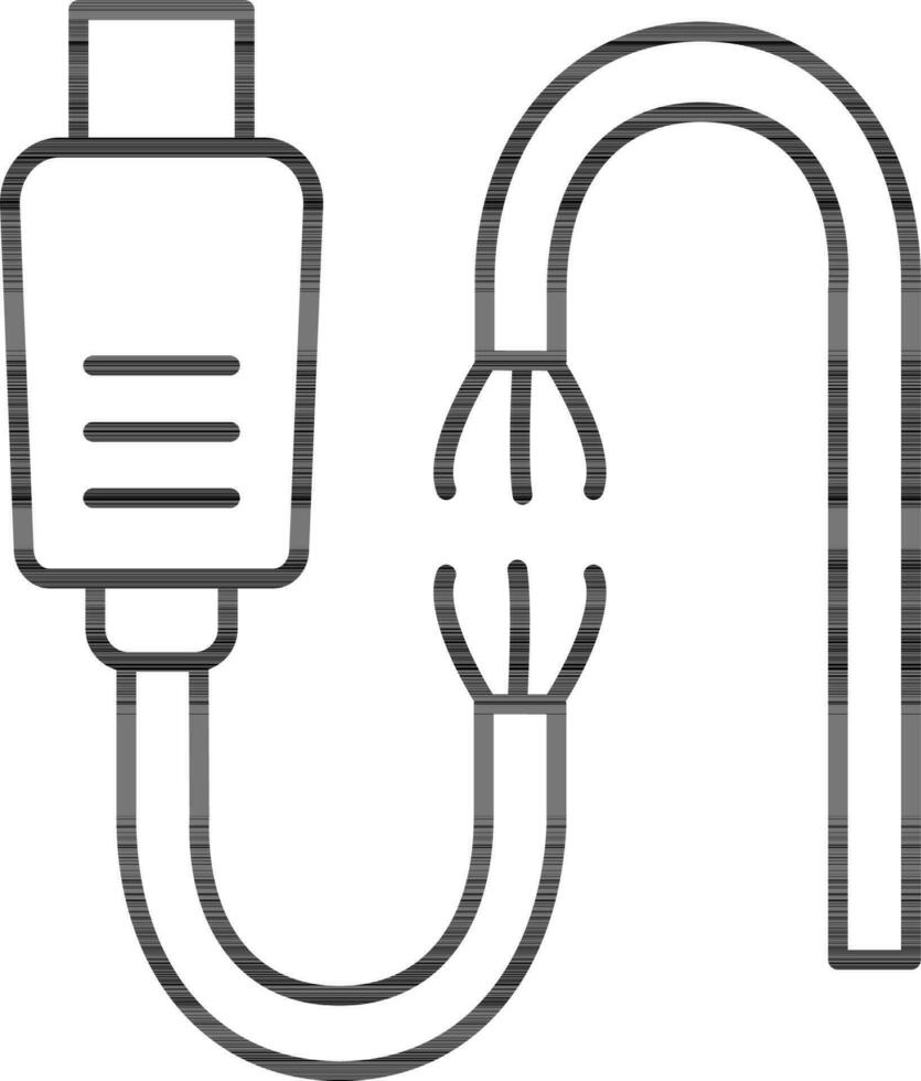svart linje konst illustration av bruten uSB kabel- ikon. vektor
