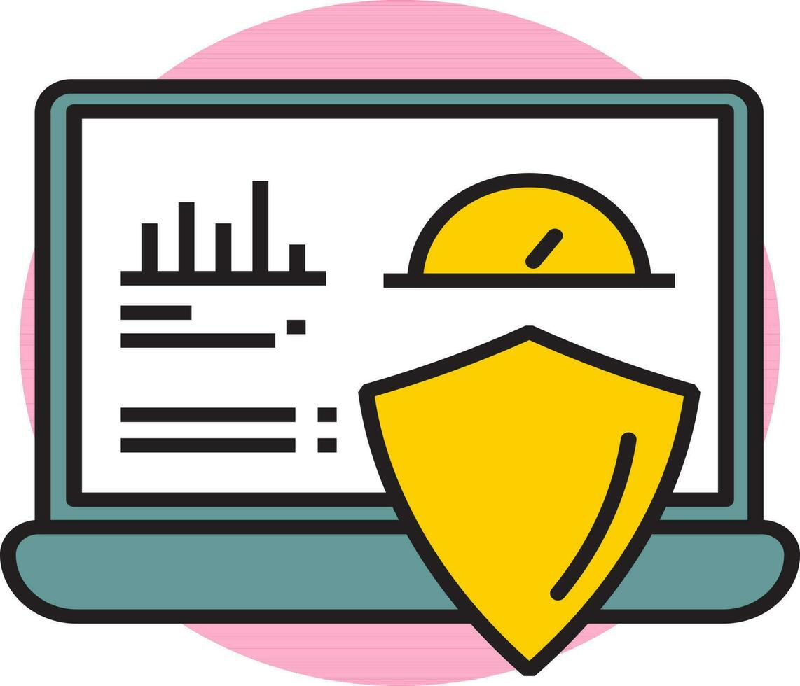 Schutz Instrumententafel im Laptop Symbol auf Rosa runden Form. vektor
