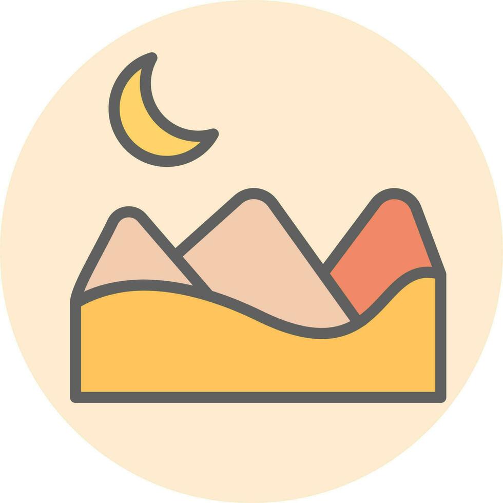 illustration av halvmåne måne med öken- berg ikon. vektor