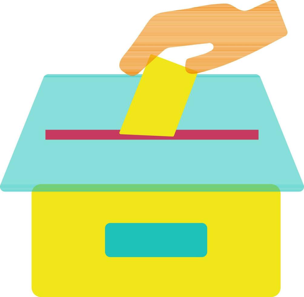 Orange Hand Putten Papier im Grün und Gelb Abstimmung Kasten. vektor