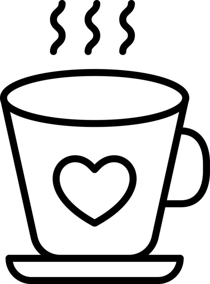 svart linje konst illustration av varm hjärta kopp på tallrik ikon. vektor