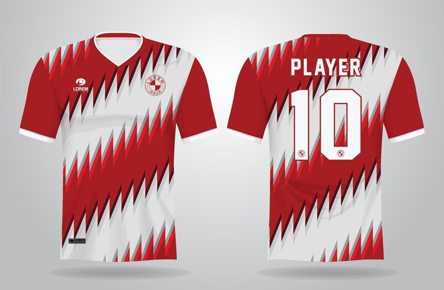 röd vit sport jersey mall för lag uniformer och fotboll t-shirt design vektor