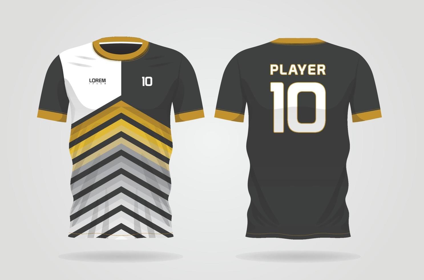svart vit guld sport jersey mall för lag uniformer och fotboll t-shirt design vektor