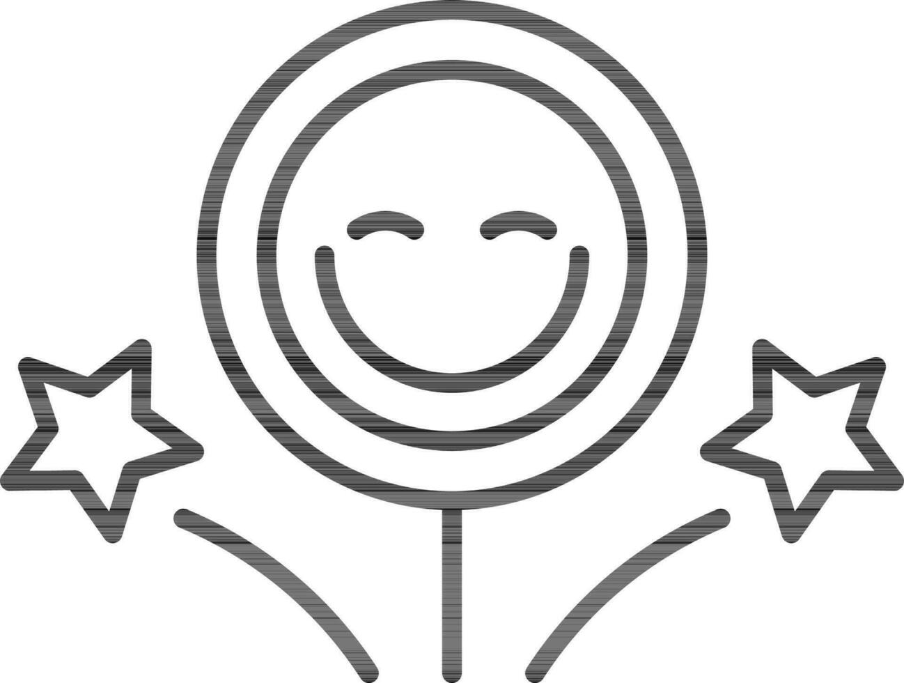 svart översikt illustration av smiley ansikte med fyrverkeri ikon. vektor