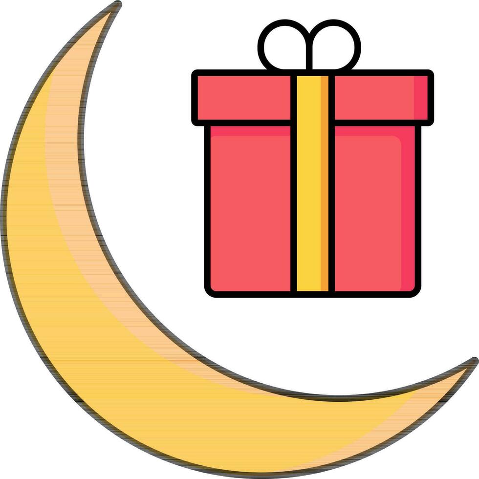 Halbmond Mond mit Geschenk Box Symbol im rot und Gelb Farbe. vektor