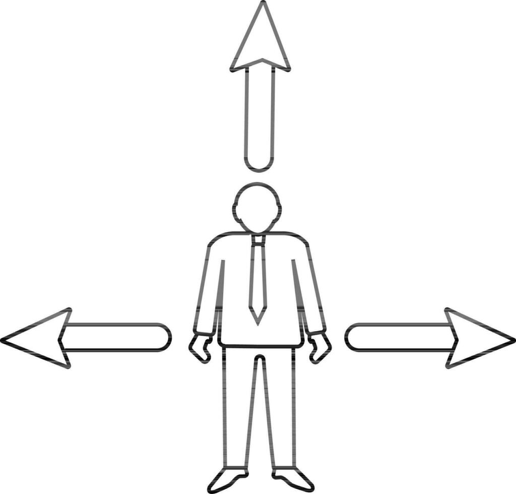 Illustration von Mitarbeiter Symbol mit drei Richtung von Pfeil. vektor
