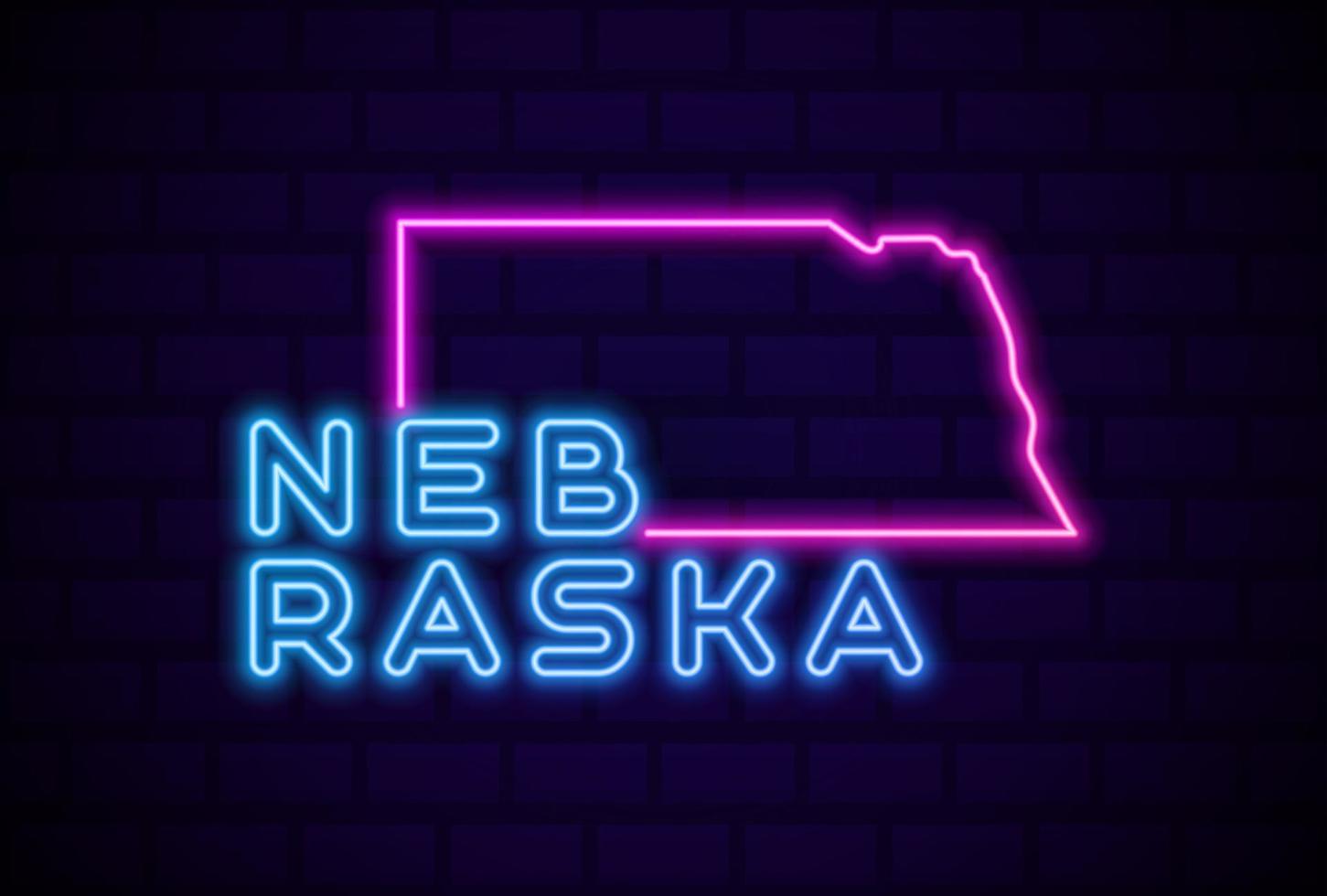 nebraska us state glödande neonlampa tecken realistisk vektor illustration blå tegel vägg glöd