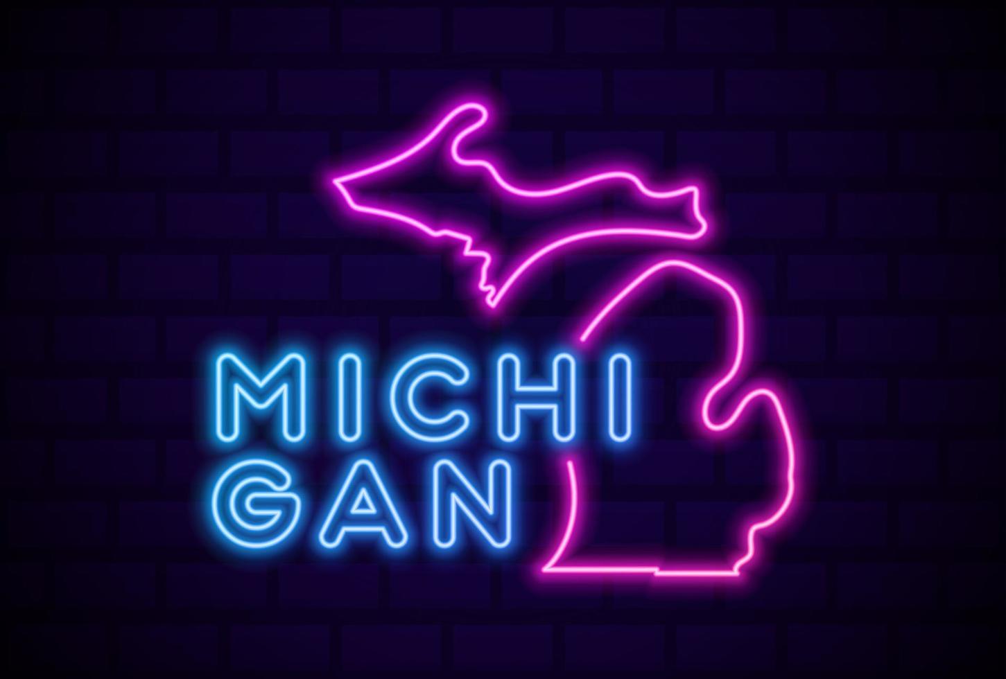 Michigan uns Zustand glühende Neonlampe Zeichen realistische Vektor-Illustration blau Backsteinmauer leuchten vektor