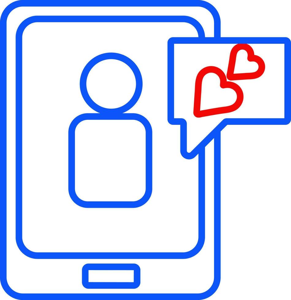 Mensch online chatten von Smartphone mit Herz oder Liebe Botschaft Linie Symbol. vektor