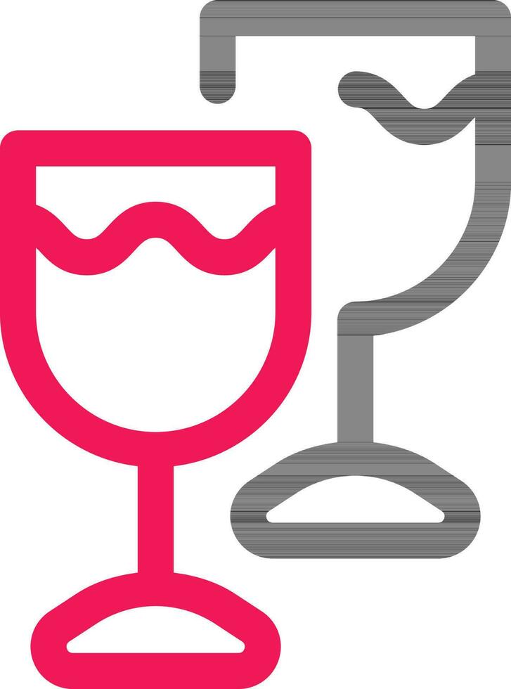 svart och rosa vin glasögon ikon i linje konst. vektor