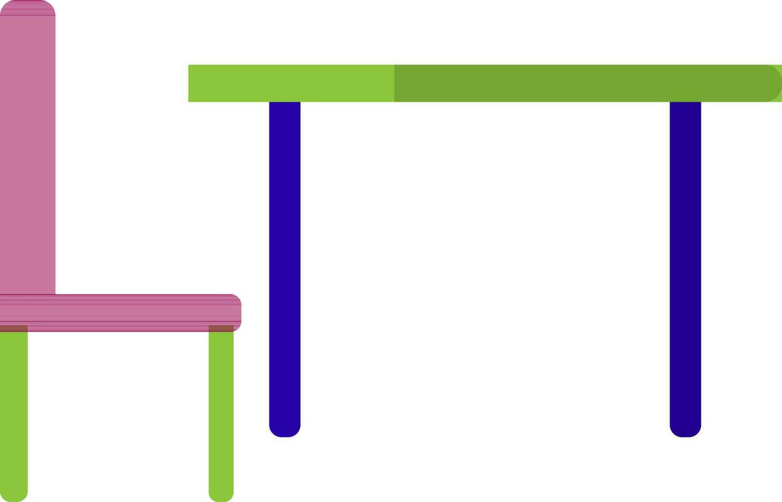 tabell med stol i rosa, grön och blå Färg. vektor