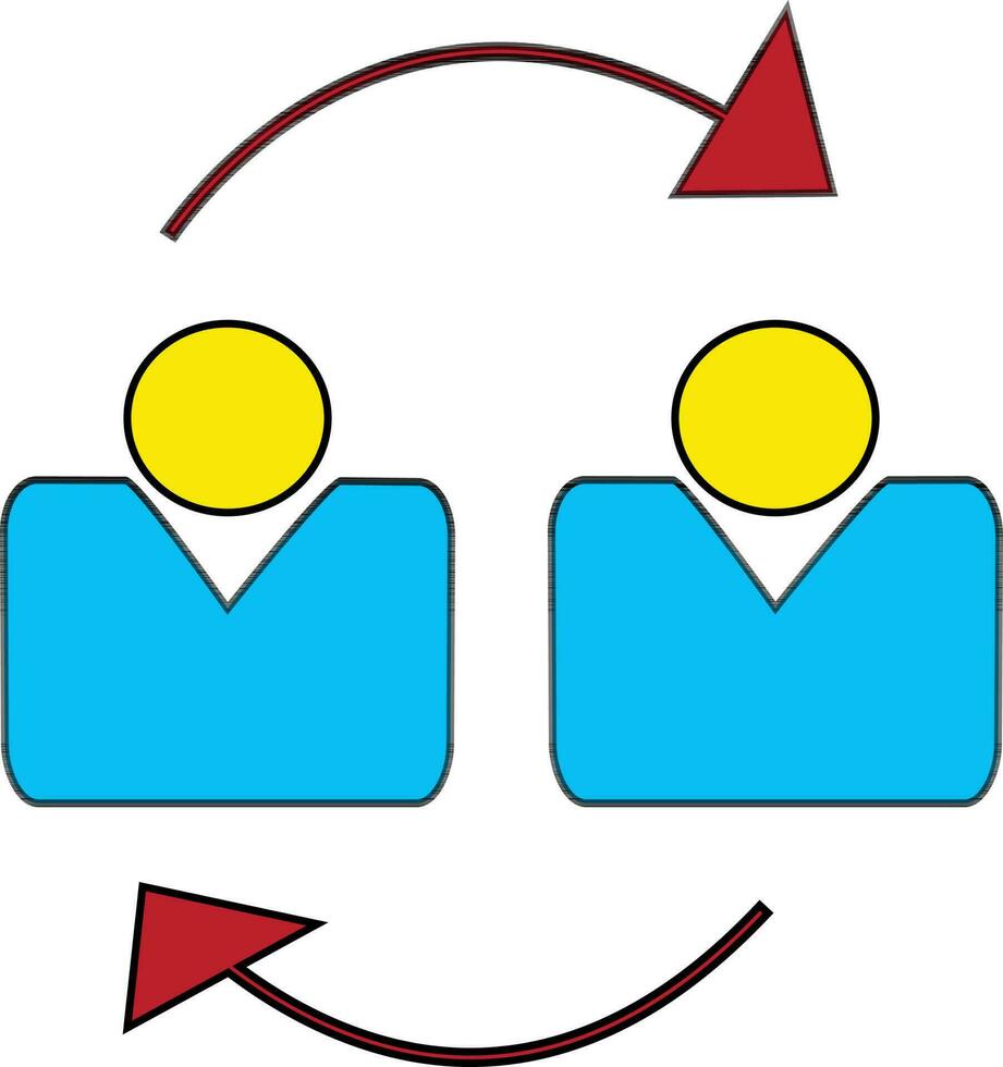 karaktär av två man roterande röd pil. vektor