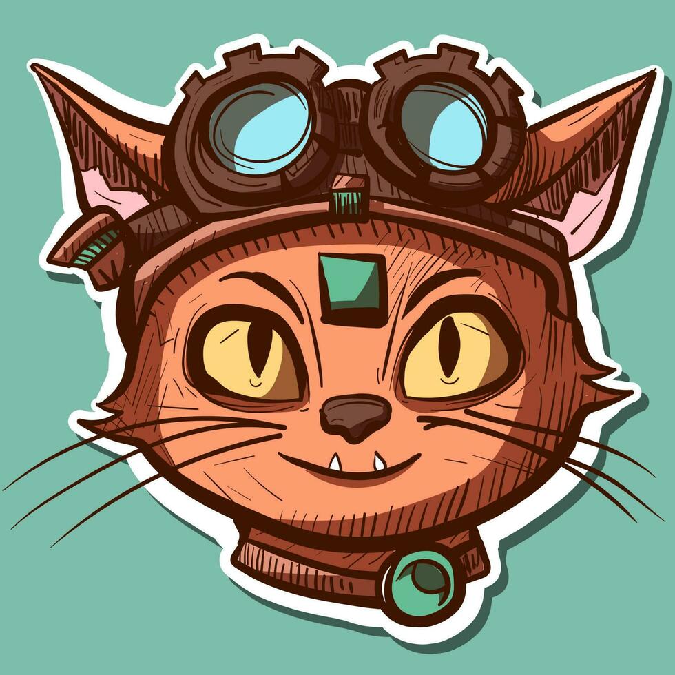 digital konst av en katt huvud med steampunk element. robot och vetenskaplig sällskapsdjur bär mekanisk och antik Tillbehör. vektor