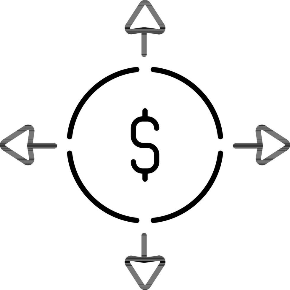 Geld Verteilung Symbol im schwarz Linie Kunst. vektor