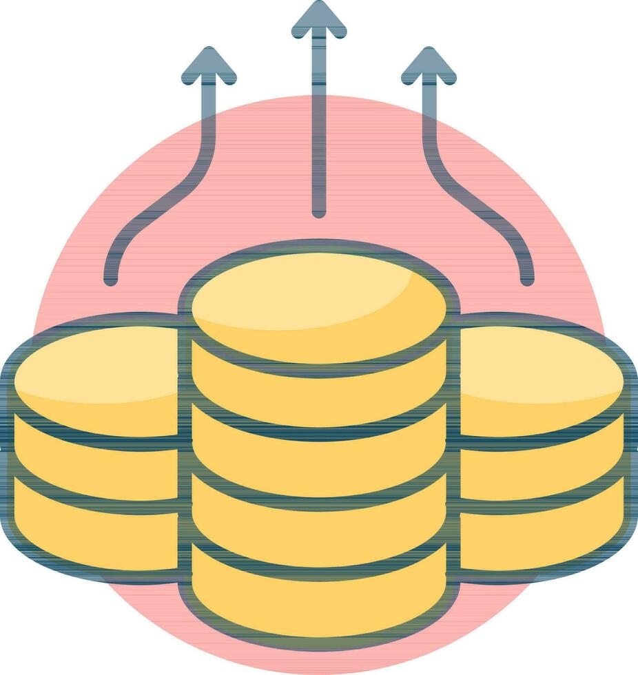gul pengar stack växande pil ikon på röd cirkel bakgrund. vektor