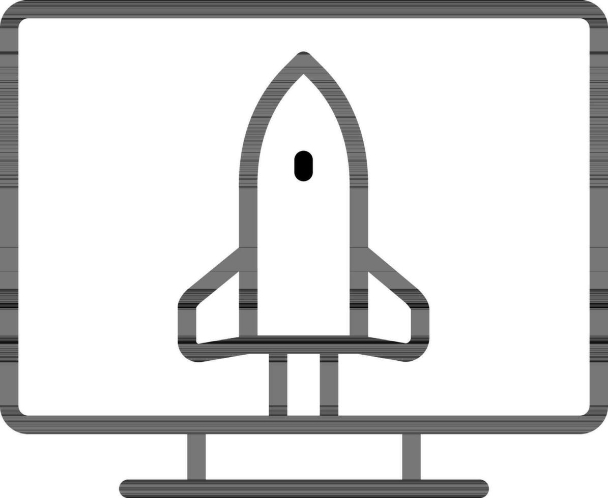 Linie Kunst Illustration von online Rakete oder Projekt starten von Computer Symbol. vektor