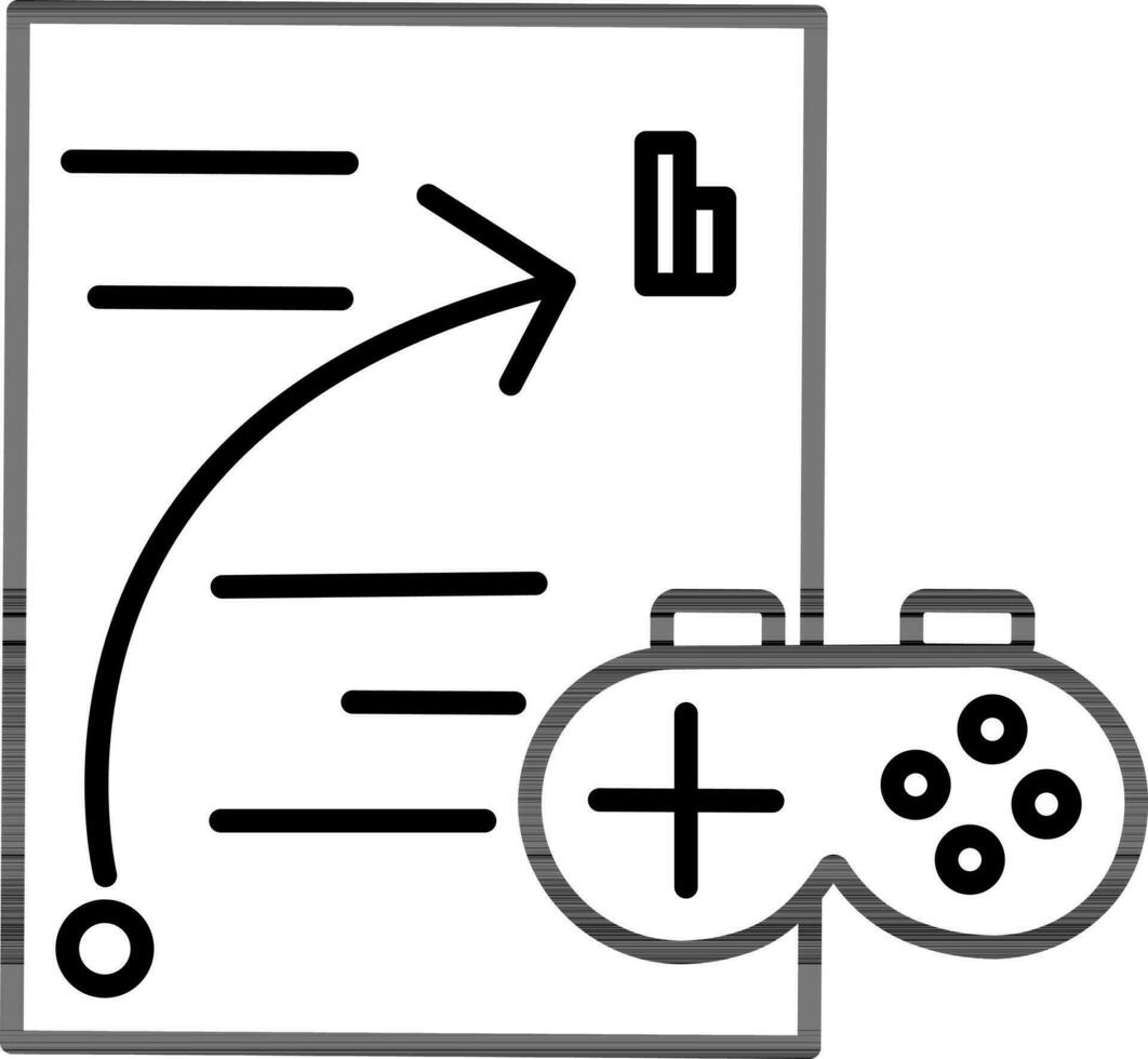 Infografik aufführen mit Gamepad Symbol im schwarz Umriss. vektor