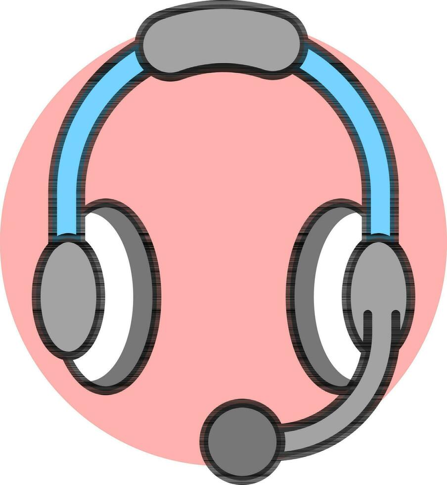 Blau und grau Kopfhörer mic Symbol auf Rosa runden Hintergrund. vektor