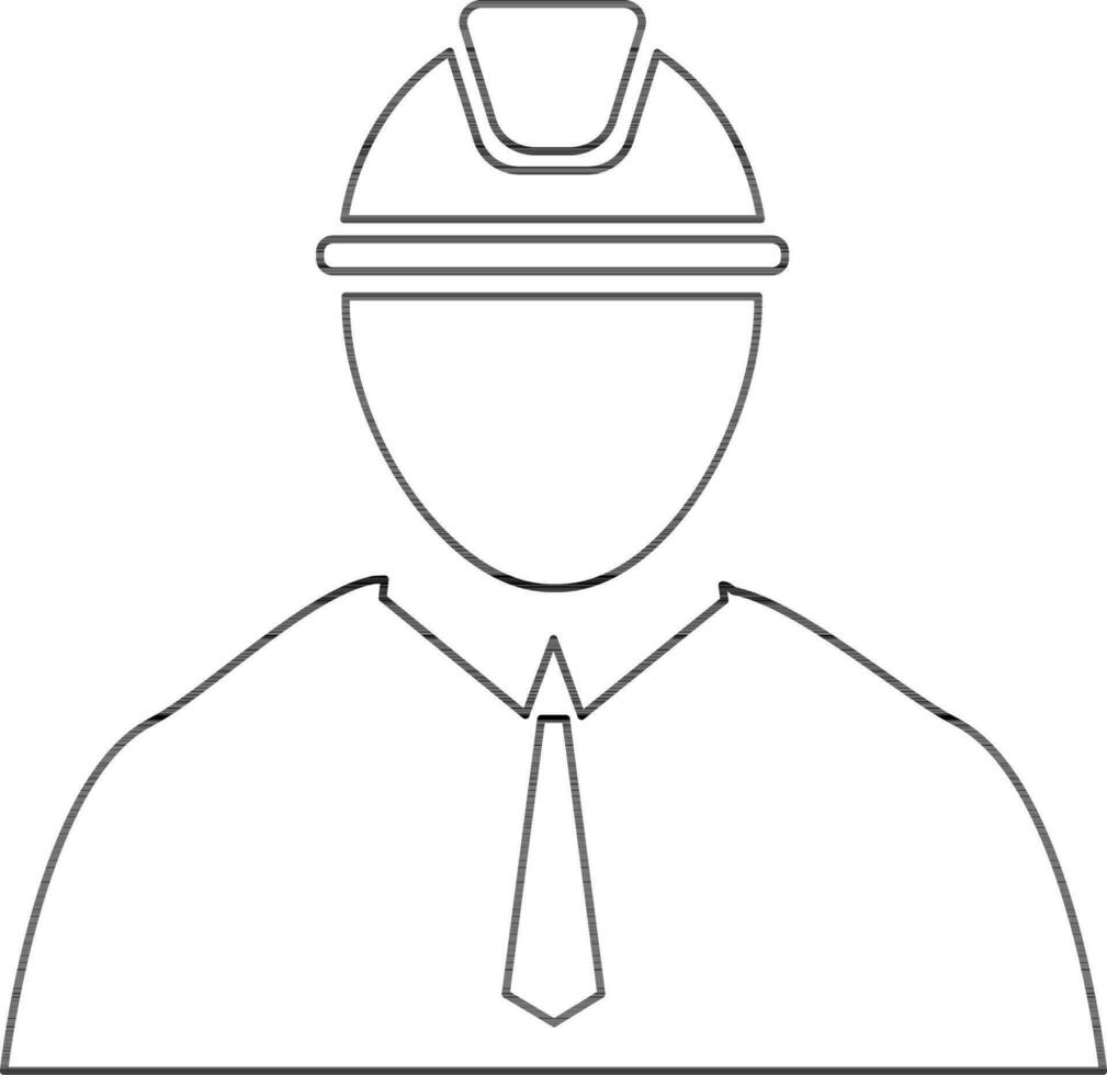 Charakter von gesichtslos Mann tragen Ingenieur Deckel im schwarz Linie Kunst. vektor