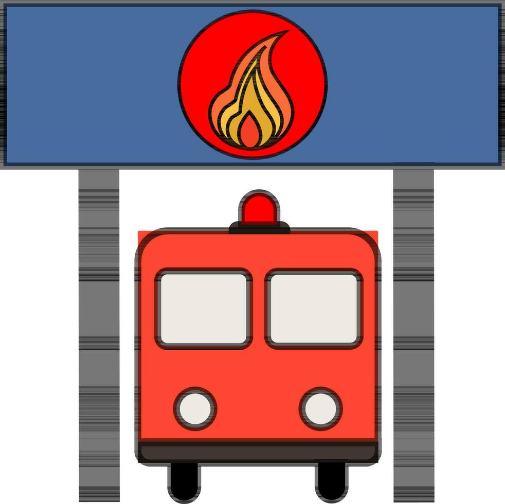 eben Illustration von Feuer LKW im Bahnhof. vektor