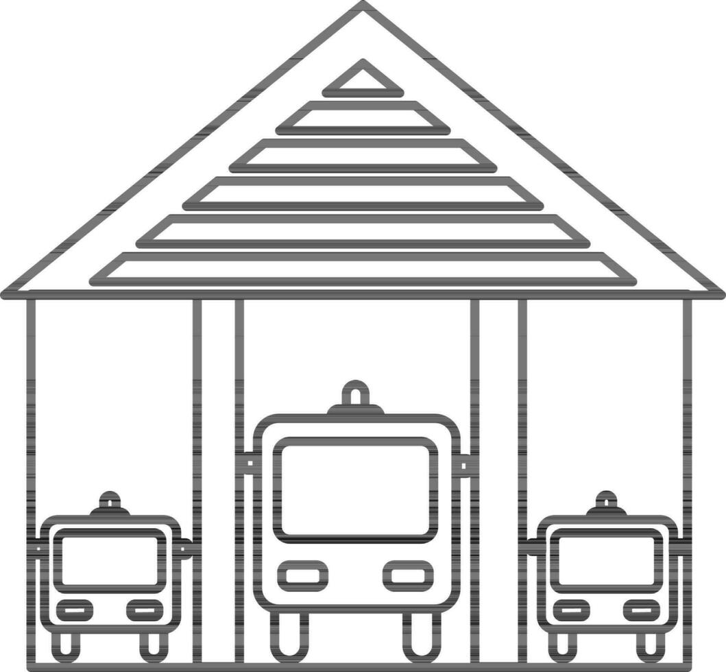 platt illustration av brand station med lastbilar i främre se. vektor