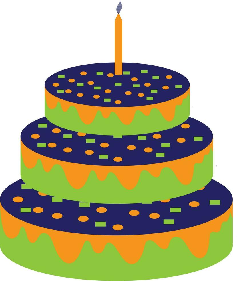 bunt dekoriert Kuchen mit Verbrennung Kerze. vektor