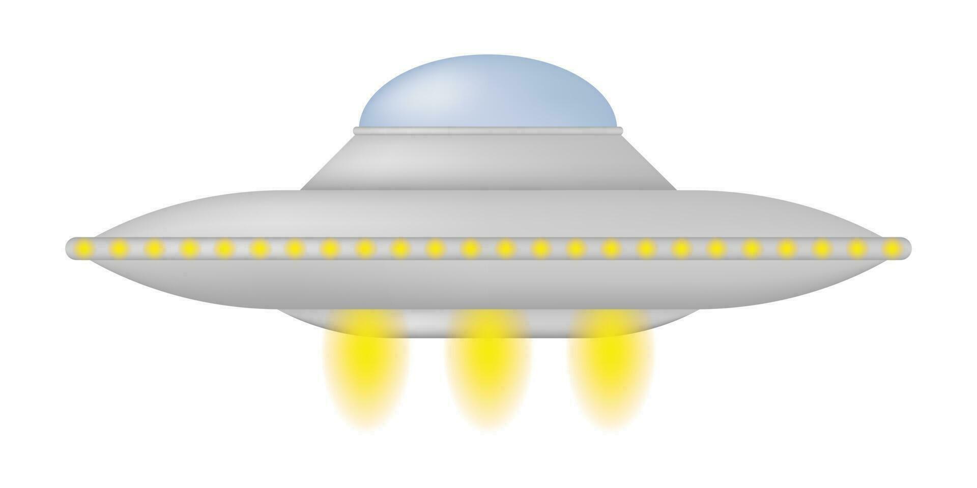 silver- utomjording rymdskepp. flygande fat 3d. UFO utomjording Plats resa fordon isolerat. vektor illustration.