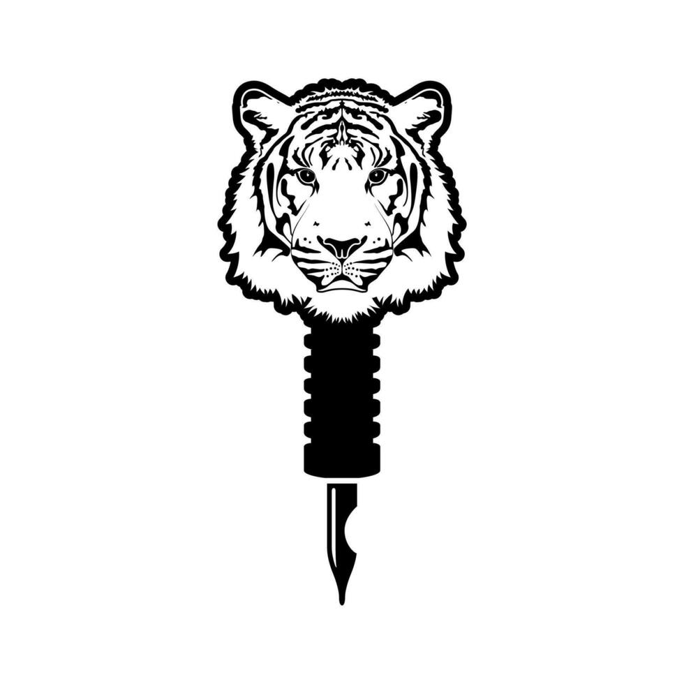 tiger tatuering maskin logotyp , tatuering konstnär logotyp med tiger huvud symbol vektor design