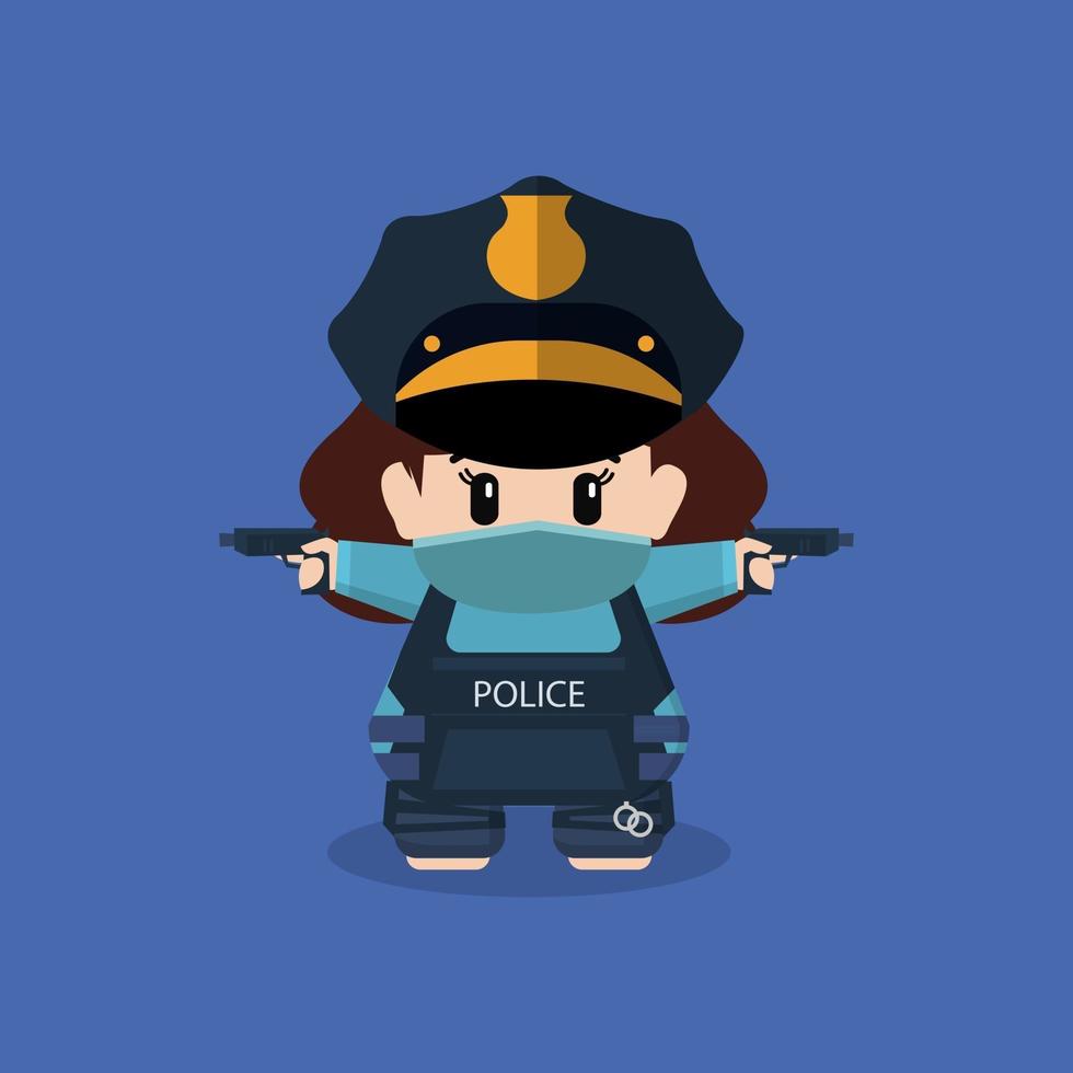 niedliches Mädchen Cop Charakter Design isoliert auf blau vektor