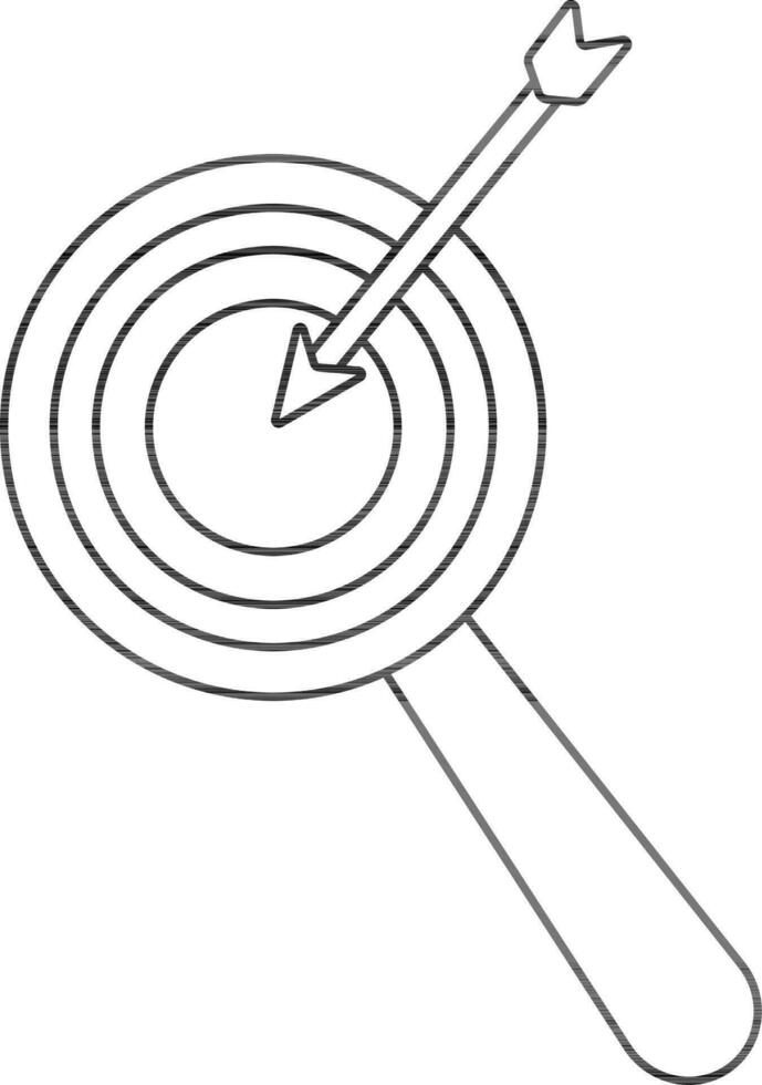 Schlaganfall von Ziel Spiel Symbol mit Pfeil auf vergrößern Glas. vektor