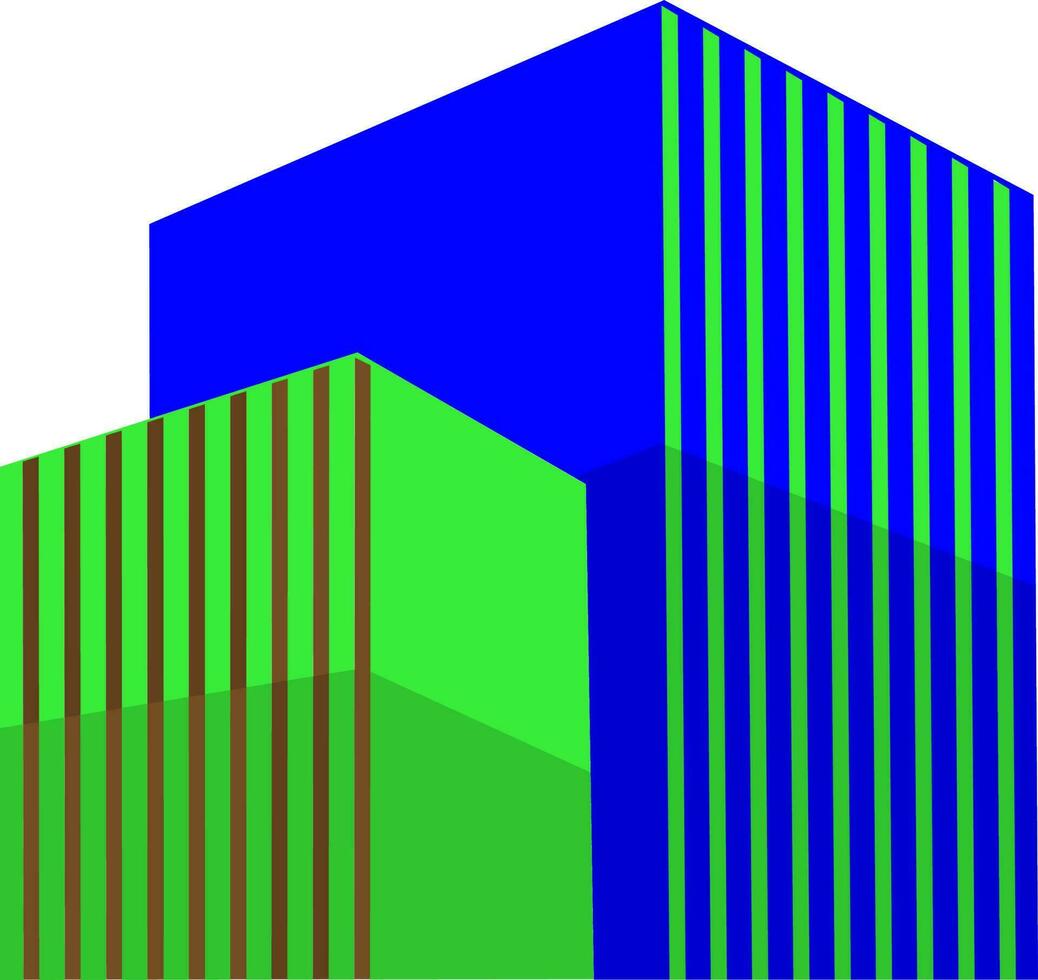 eben Stil Gebäude im Blau und Grün Farbe. vektor