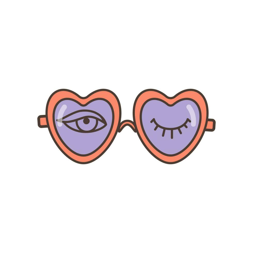 hjärta formad glasögon ikon. illustration i tecknad serie stil. 70s retro ClipArt vektor design.