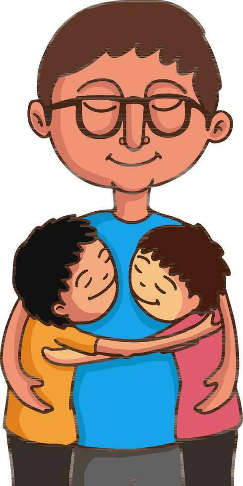 Illustration von Vater umarmen seine Kinder. vektor