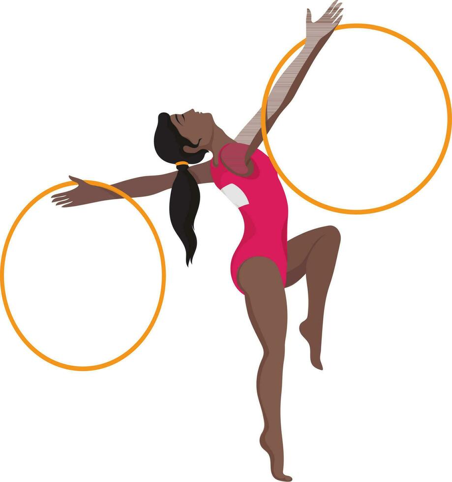 flicka håller på med gymnastik med bågar. vektor