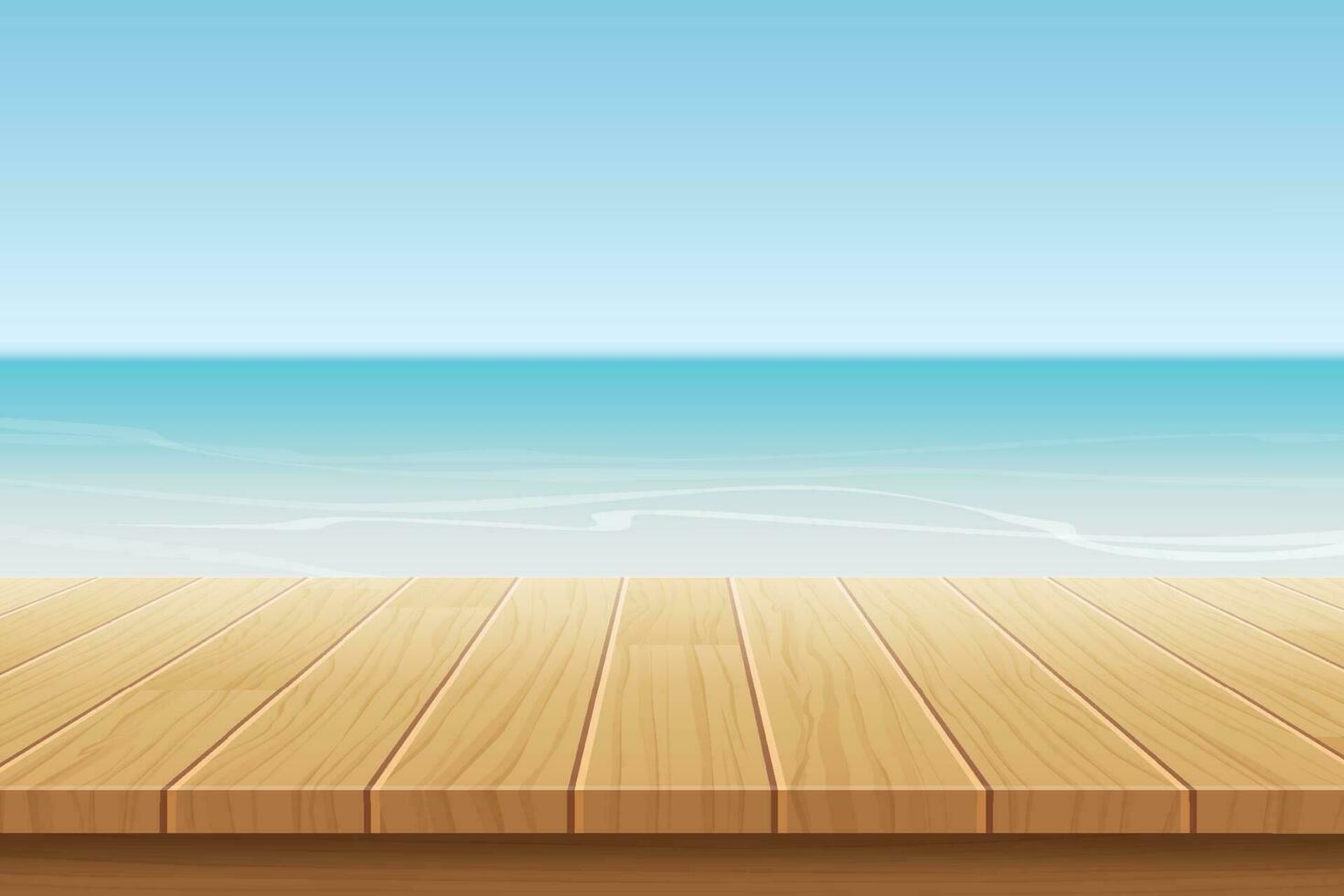 Sommer- Hintergrund Blau Himmel mit Meer und hölzern zum Produkt Anzeige Montagen. vektor