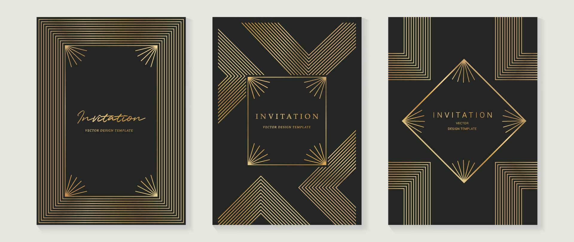 Luxus Hochzeit Einladung Karte Hintergrund Vektor. golden elegant geometrisch Form, Gold Linien auf dunkel Hintergrund. Prämie Design Illustration zum Hochzeit und vip Startseite Vorlage, Banner, Poster. vektor