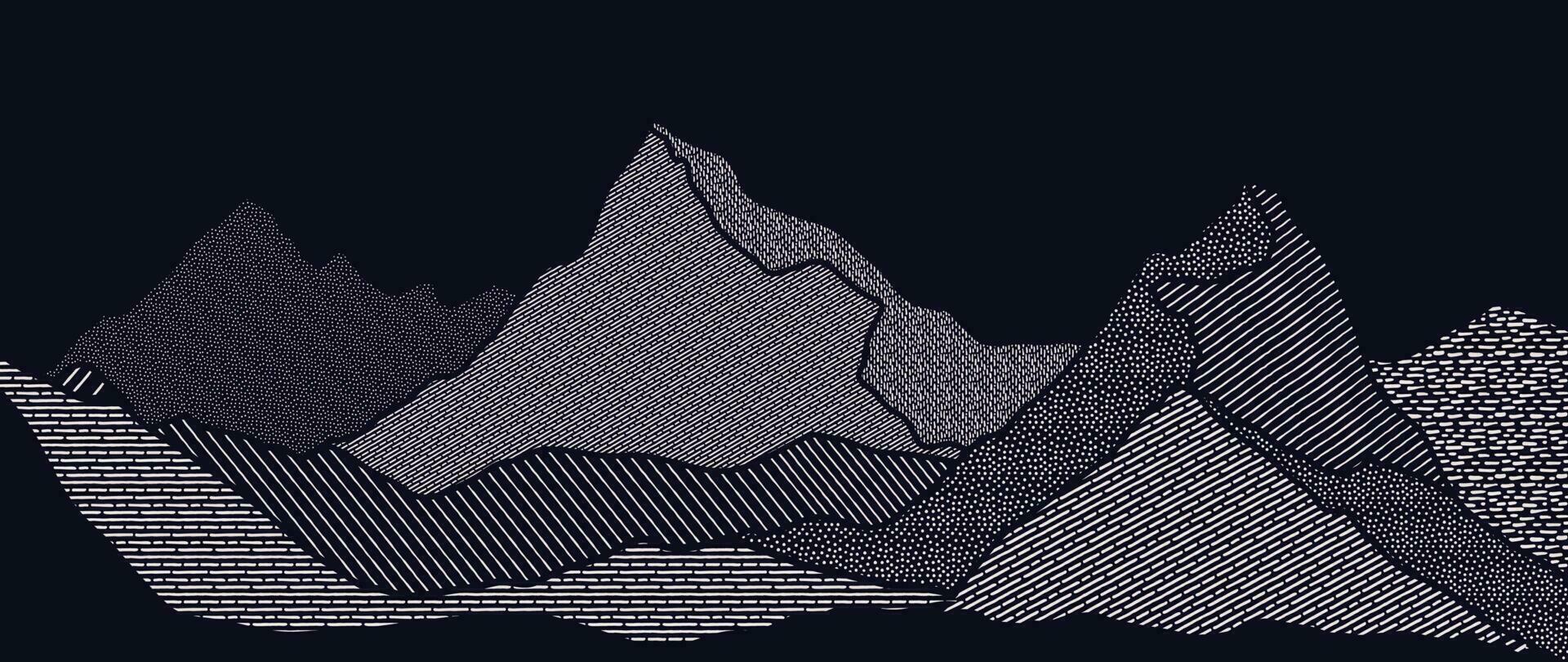 Berg im orientalisch Stil Hintergrund Vektor. Chinesisch Landschaft mit Punkt Muster, Hügel, Linie Kunst, japanisch Muster. minimal Kunst auf dunkel Blau Hintergrund Design zum drucken, Mauer Kunst, Startseite und Innere. vektor