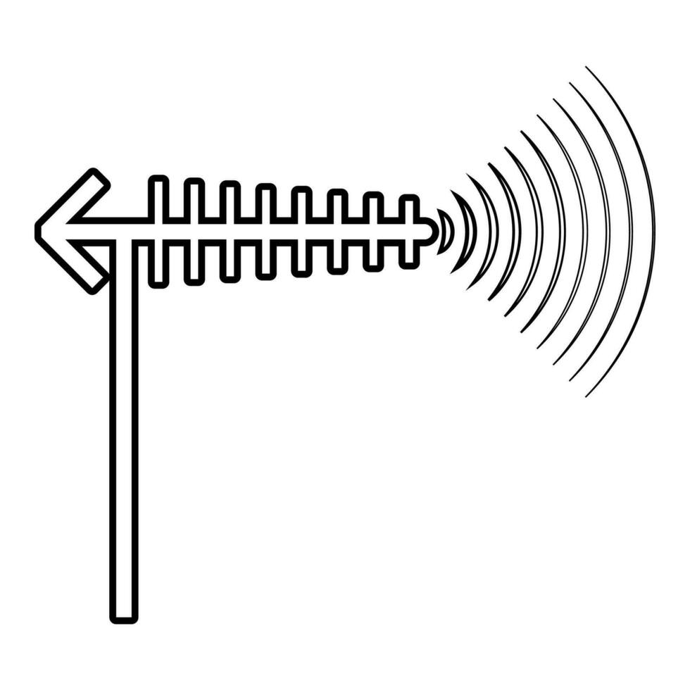 TV antenn och Vinka kontur översikt linje ikon svart Färg vektor illustration bild tunn platt stil