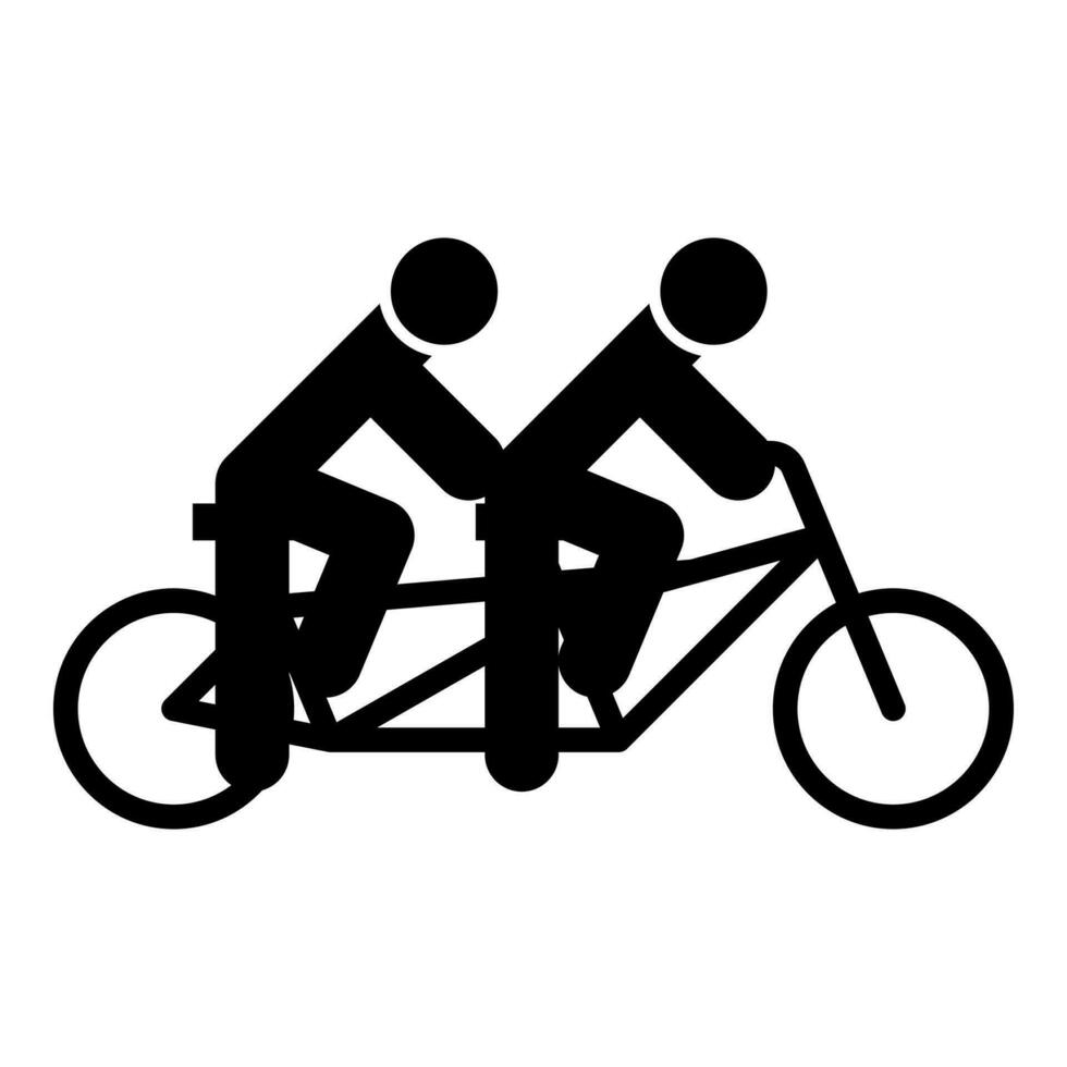 två människor på tandem cykel rida tillsammans cykel team begrepp ridning resa ikon svart Färg vektor illustration bild platt stil